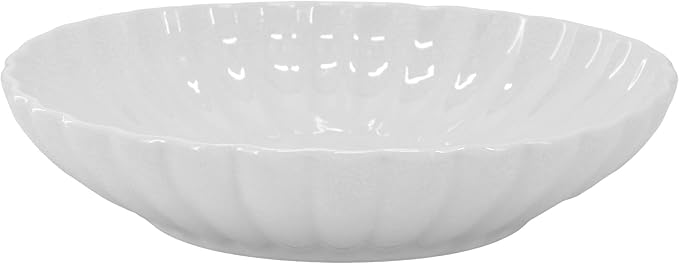 Elama Jane 16 Piece Scalloped Double Bowl Porcelain White Dinnerware Set, Serveware, Tableware, Bowls, Plate Set (Jane)