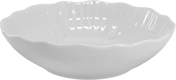 Elama Millie 16 Piece Scalloped Double Bowl Porcelain White Dinnerware Set, Serveware, Tableware, Bowls, Plate Set (Millie)