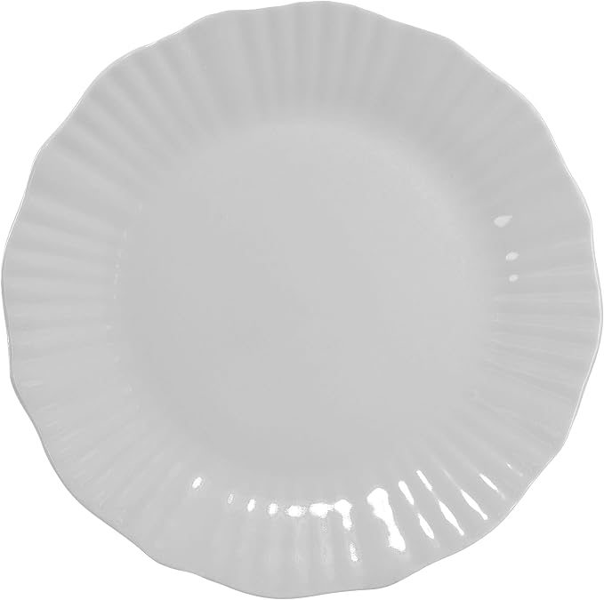 Elama Millie 16 Piece Scalloped Double Bowl Porcelain White Dinnerware Set, Serveware, Tableware, Bowls, Plate Set (Millie)