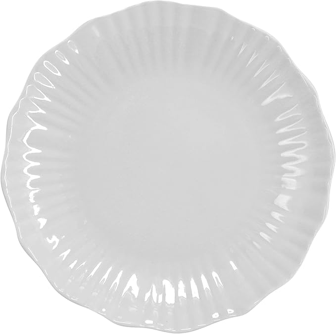 Elama Millie 16 Piece Scalloped Double Bowl Porcelain White Dinnerware Set, Serveware, Tableware, Bowls, Plate Set (Millie)