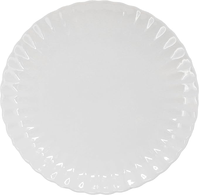 Elama Jane 16 Piece Scalloped Double Bowl Porcelain White Dinnerware Set, Serveware, Tableware, Bowls, Plate Set (Jane)