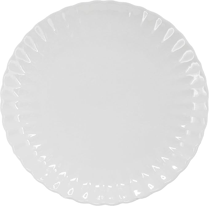 Elama Jane 16 Piece Scalloped Double Bowl Porcelain White Dinnerware Set, Serveware, Tableware, Bowls, Plate Set (Jane)