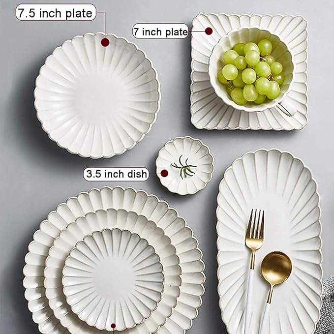 26 Pcs Dinnerware Sets,Porcelain Tableware Set with Plates and Bowls,White Ceramic Dinner Set for Home Kitchen and Dinning,Microwave and Dishwasher Safe,Service for 4(White 26pcs)