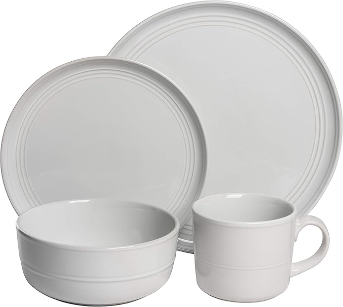 10 Strawberry Street Double Line 16 Piece Dinnerware Set, White