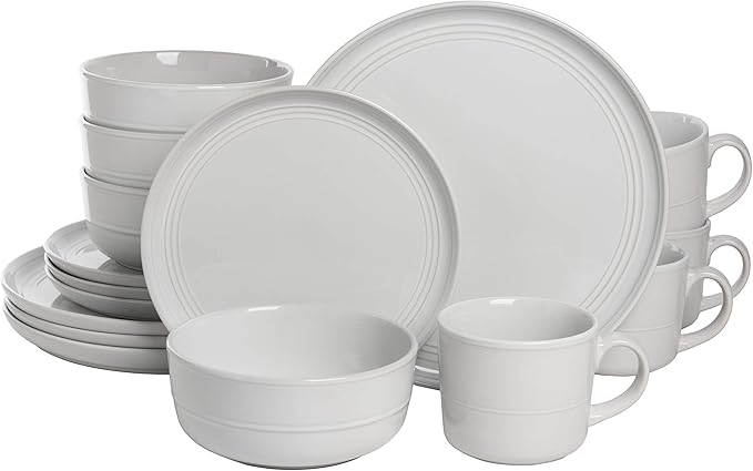 10 Strawberry Street Double Line 16 Piece Dinnerware Set, White
