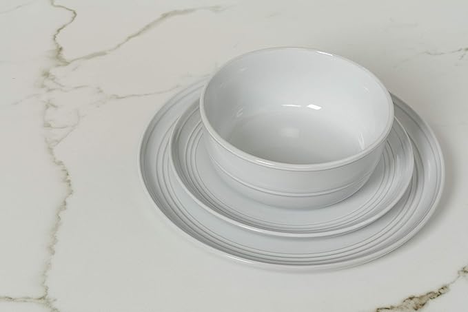 10 Strawberry Street Double Line 16 Piece Dinnerware Set, White