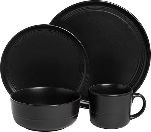 10 Strawberry Street Double Line 16 Piece Dinnerware Set, Matte Black